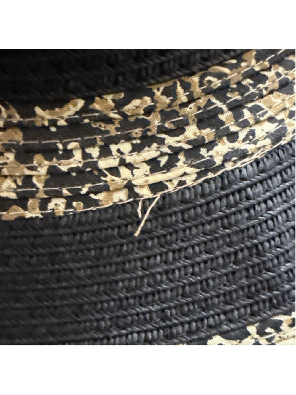 Scala Handcrafted Leopard Print Straw Sun Visor Wide Brim Black One Size - Picture 4 of 9